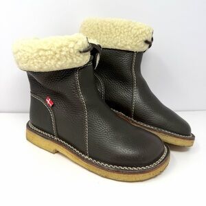 Duckfeet Women’s Arhus Boots Sz 38 (7.5-8 US) Wool Lined Brown Pebbled Leather